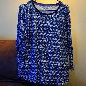 Roaman's long sleeve blue multi colored blouse